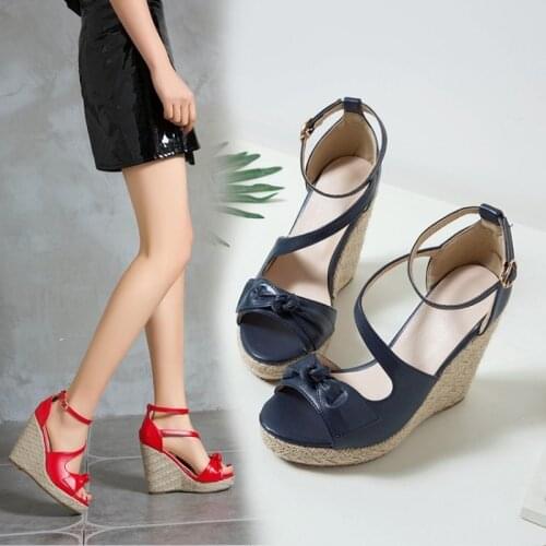Fashion Wedge Women Sandals Summer Shoes Sexy Platform High Heels Sandal Luxury Cross Strap Party Wedding Shoes Female White Red