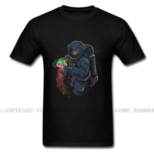 Mens T-shirts JellySpace T Shirt Novelty Design Men Tshirt Jellyfish Astronaut Print Summer Clothes Cotton Top Tee Drop Shipping