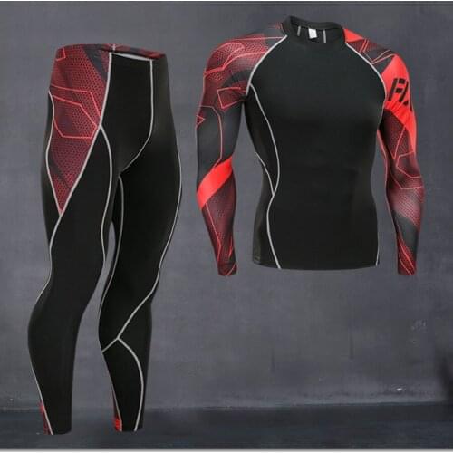 Mens Brand 2 Piece Set Tracksuit Men Teens MMA Rash guard Male Union Suit Compression Clothing Muscular Man Thermal Base Layer