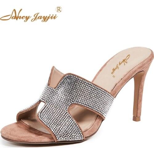 Nancyjayjii Women shoes Lady Crystal Slippers Slides Super High Thin heels Outside Bordered Mature Classic Leisure Sexy 2019