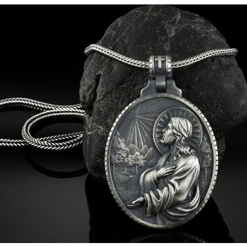 New religious christian jesus prayer catholic retro mens pendant necklace tag chain necklace