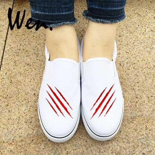 Wen Original Design Scratches Blood Wounds Flats Shoes Slip On Canvas White Sneakers Skate Shoes for Women Men Special Gifts