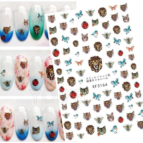 Feather and Animal Lion Nail Sticker for Manicure Design Decals Charming Nail Art Sticker Decoration Adhesive Sticker Nails DIY