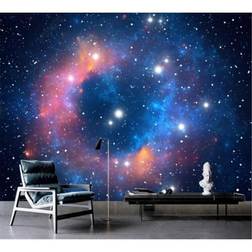Beibehang Custom wallpaper HD stereo beautiful colorful blue universe space starry cartoon solar system earth moon background