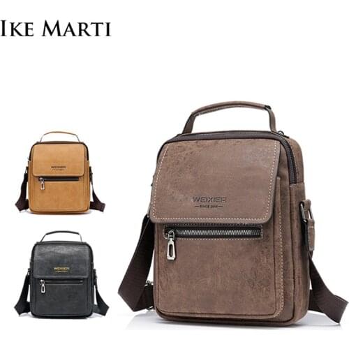 IKE MARTI Casual Men Shoulder Bag Vintage Crossbody Bags High Quality Male Bag Pu Leather Handbag Capacity Men Messenger Bags