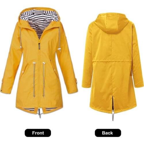 Plus Size Solid Color Womens Rain Jacket Outdoor Protection Windproof Rain Coat Outdoor Sport Causal Fashion Slim Coat