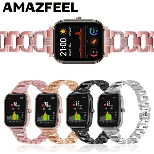 Crystal diamond Watch Strap for Huami Amazfit GTS Bip Lite stainless steel bracelet metal band For Amazfit Bip S GTR 42mm Belt