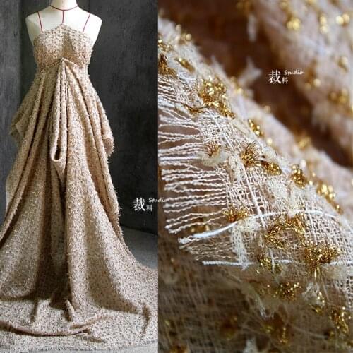 Burlap gold 3D heavy texture weaving retro autumn and winter woolen coat designer original fabrics for patchwork