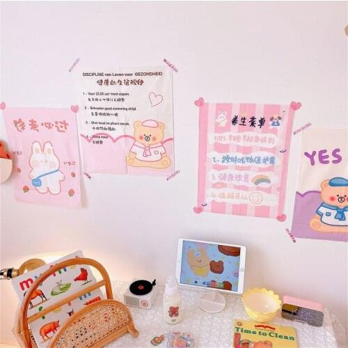 Cute Little Bear Tapestry INS Nordic Wind Bedside Illustration Hanging Cloth Wall Decoration Dormitory Background Cloth Tapestry