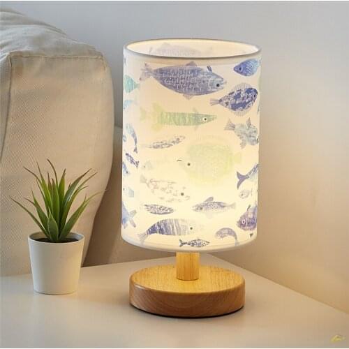 Nordic Wood Fabric LED table Lights Bedroom Bedside Decor Fabric lampshade Table Lamps Living Room Home Decoration MJ1024