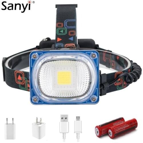 LED Wide Angle Headlamp 3 Modes USB Rechargeable Headlight Camping Head Torch COB LED Hunting Warning Head Lights Lantern 18650