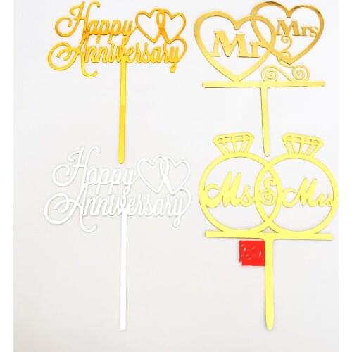 New Happy Wedding Anniversary Acrylic Cake Topper With Double Love Mr&Mrs Cake Topper Cake decoration Wedding Dessert Table