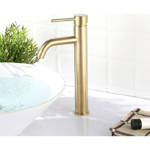 High Style Brushed Gold Basin Water Mixer Deck Mount Bathroom Faucet Brass Material Hot & Cold Faucet