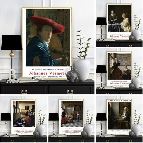 Johannes Vermeer Museum Exhibition Poster, Johannes Woman Holding A Balance Wall Painting, Retro Vermeer Female Portrait Prints