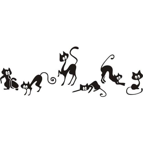 Funny black cat Wall Sticker animals background decoration Waist line stickers