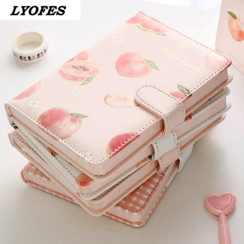 Notebooks Journals Diary Kawaii Cute Notebook PU Cover Peaches Schedule Budget Planner School Office Supplies Stationery