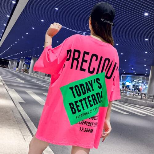 2021 New Large Size Women Summer Length graffiti T-shirt Half Sleeve loose Comfortable T-shirt Fashion Candy color Short Sleeves
