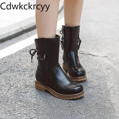 Winter The New fashion Round head Thick bottom Martin boots black Lace Leisure Plus velvet Keep warm High heel Women boots 34-43