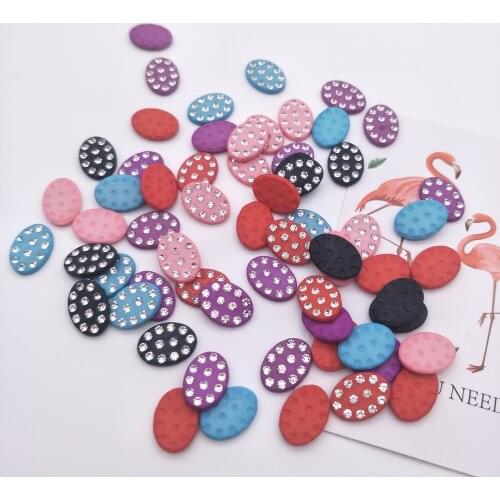 100pcs 1.3*1cm Mix Colors Oval with diamond FlatBack bead Cabochon DIY hair clip Accessories and Phone Craft Decoration