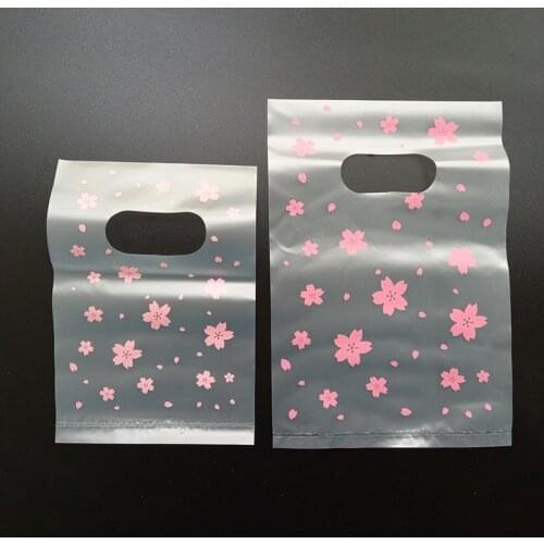 100pcs Cherry Blossoms Candy &Cookie Plastic Bags Wedding Party Candy Bags Shopping Carrier Bag Biscuits Snack Baking Package