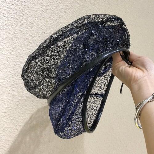 2021 New Mesh Sequins Beret Female Summer Thin Section Breathable British Hollow Painter Cap Temperament Elegant Octagonal Cap