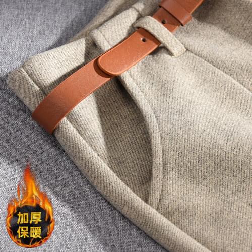 2021 Autumn Winter Women Thicken Warm Harem Wool Pants Female Sashes High Waist Loose Trousers Lady Casual Slim Solid Pant K498