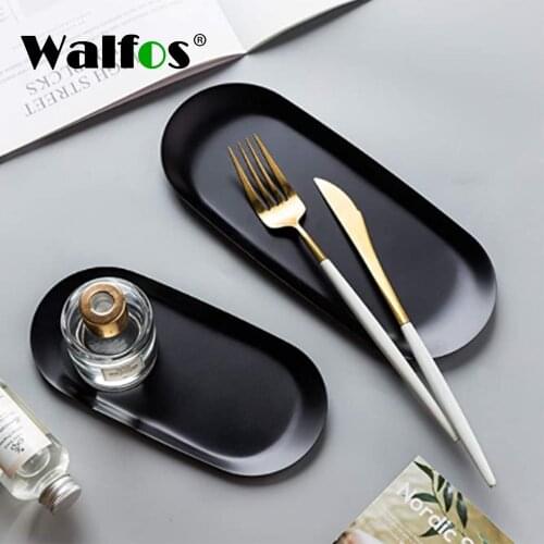 Walfos Black Matte Dining Plate Stainless Steel Dessert Plate Nut Fruit Cake Tray Snack Kitchen Plate Western Steak Plate