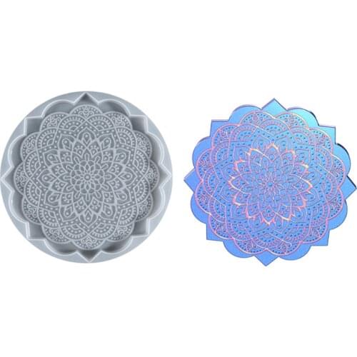 DIY Mandala Coaster Epoxy Resin Mold Round Tray Cup Mat Casting Silicone Mould