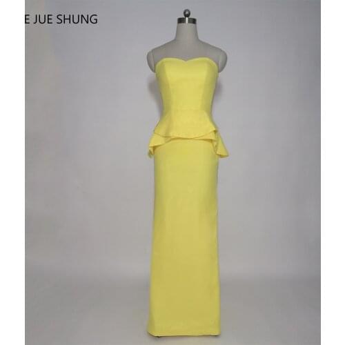E JUE SHUNG Yellow Chiffon Peplum Mermaid Long Bridesmaid Dresses 2017 Sweetheart Cheap Wedding Party Dresses