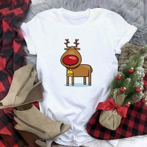 T Shirt Women Kawaii Harajuku Fashion Tshirt Cute Elk Tops Tee Women Cartoon Clothes Merry Christmas T-shirt Ladies
