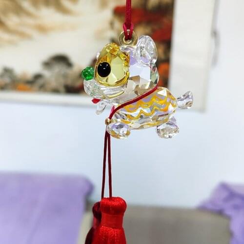 Crystal Cute Lucky Lion Dance Figurines Ornament Collection Craft Toy Favor Car Hanging Christmas Gift Home Decoration