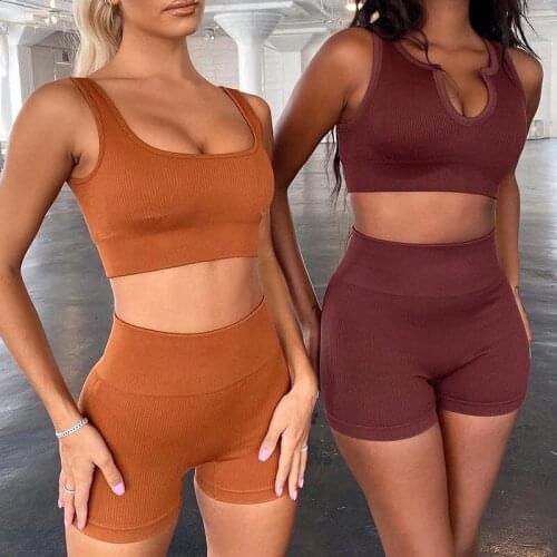 U-Shape Women Outfits Sexy Crop Tops+Elastic Shorts Two Piece Set Hip Hop Streetwear Outdoor Fitness Sport Suit Tracksuit Women