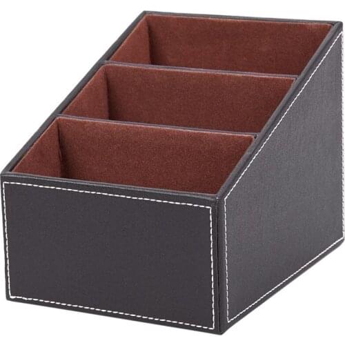 AD55 1pcs Leather Remote control CD organizer phone desktop Storage Box(Brown)