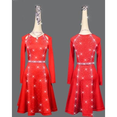 Long sleeve latin dance dress women blue red salsa latin competition dress latin dress for girls woman latin dress