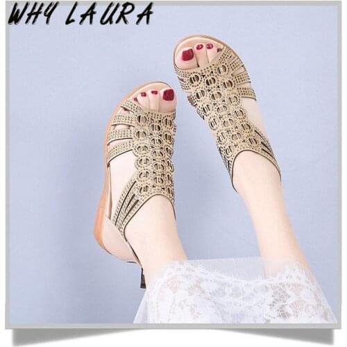 Summer 2021 Womens Sandal Mujer with Round Toe Hollow Breathable Flat Sandal with Recreational Fish Tip Roman Closed Zip Sandal