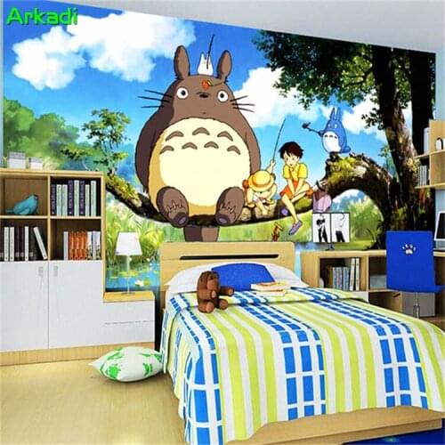 Cute Japanese Anime Totoro Wall Mural Custom Photo Wall Simple European Childrens Room Decorative Wall Painting
