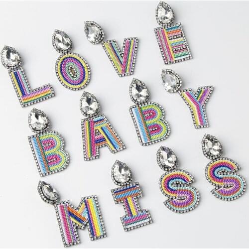 Fashion embroidery letter clip Earrings for Women Vintage Creative Personality big crystal Earring Fashion Jewelry wholesale
