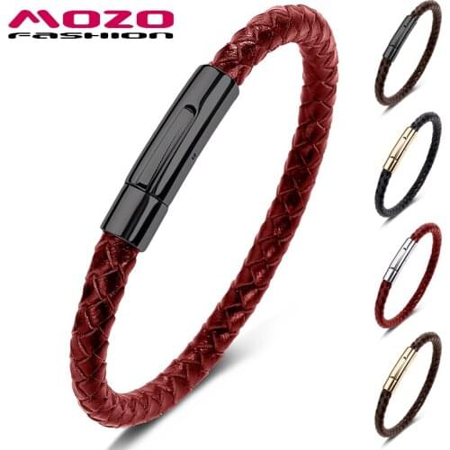 MOZO FASHION 2021 Classic Men Charm Bracelets High Quality Genuine Leather Rope Braided Simple Style Women Bangles 691