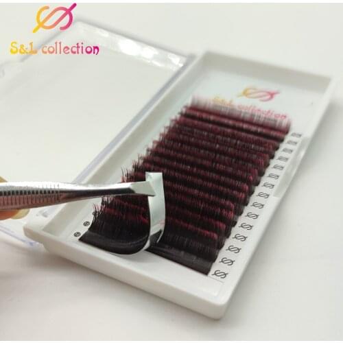 16rows ombre false lashes color Red+Black eyelash individual natural soft Faux eyelash extensions lash makeup cilio for building