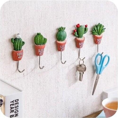 Wall Hook Cactus Adhesive Artificial Flower Pot plant Home Wall Decor Storage Organizer Key Rack Bathroom Kitchen Towel Hanger