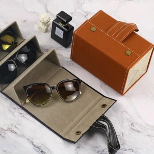 Glasses Case Cover PU Leather 4/5/6 Pair Sunglasses Holder Box Eyeglasses Solid Storage Box Magnet Switch PU Bag