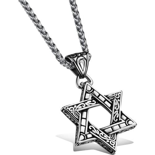 JHSL Men Statement Israel Star of David Pendant Necklace O Shape Twisted Chain Stainless Steel Silver Color Fashion Jewelry