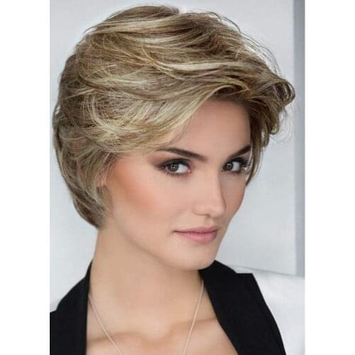 Wig for Women Synthetic Short Hair Brown and Light Gold Cosplay or Daily Use Wigs Heat Resistant