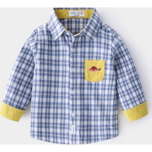 New Baby Boys Long Sleeve Shirts For Spring Autumn Classic Plaid School Turn Down Collar Girls Blouse Boy Tops Children Clothes