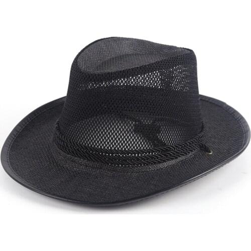 Outdoor Mesh Straw Cap Mens Summer Seaside Beach Western Cowboy Mens Sun Hat Multi-Color Breathable