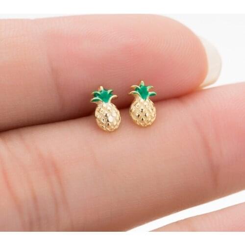 Shuangshuo Cute Romantic Mini Pineapple Earrings 925 Sterling Silver Fashion Plant Earrings for Women Wedding Fine Jewelry Gift