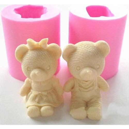 Boy /Girl Bear shape Silicone Fondant Soap 3D Cake Mold Cupcake Jelly Candy Chocolate Decoration Baking Tool Moulds, 50pcs/lot