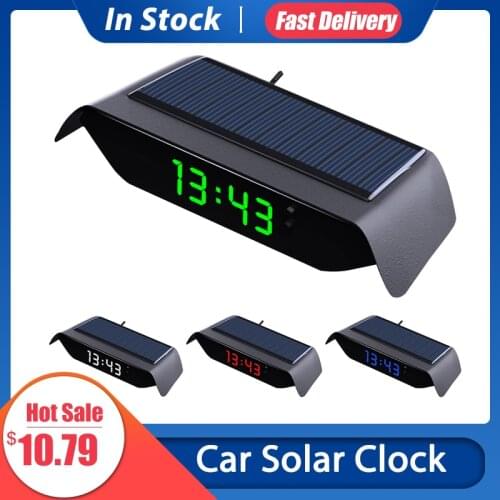 Car Solar Clock Thermometer Luminous High-precision Electronic Watch Temperature Monitor Car Decoration Electronic Accessories