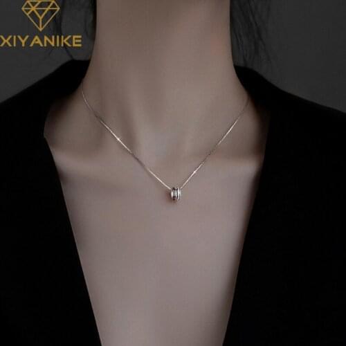 XIYANIKE 925 Sterling Silver Geometry Double-layer Hollow Cross Zircon Round Necklace Fashion Simple Fine Jewelry For Women Gift