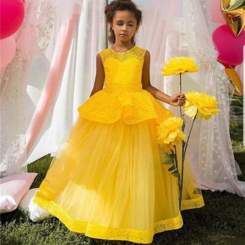 Yellow Flower Girl Dress for Weddings Kids Glitter Party Dresses Puffy Girls Princess Dress Tulle Children Birthday Gowns